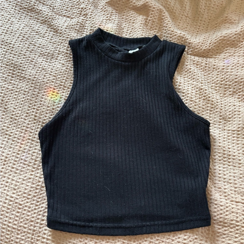 Black Sleeveless Ribbed Top
